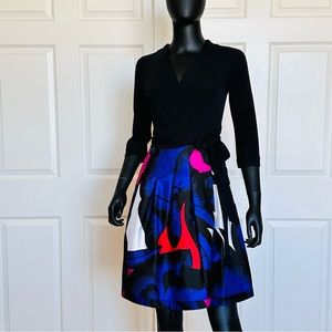 NWT DVF Jewel Print Wrap Dress Fit & Flare Floral 3/4 Sleeve pocket combo tie
